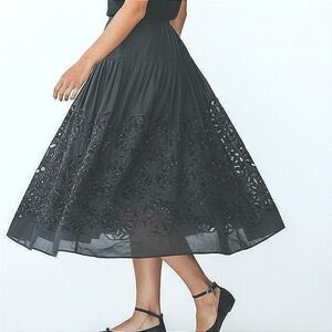 Basil & Maude Black‎ Embellished Beaded Midi Skirt Sequins Boho Anthropologie